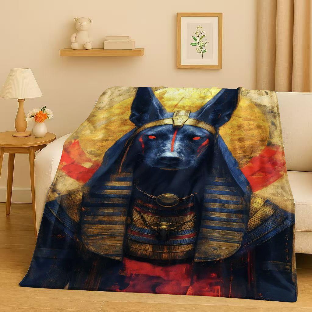 Toter Gott Anubis Pharao Altes Ägypten Mythologie Cartoon Flanelldecke, Ultraweiche Plüschdecke für Zuhause Schlafzimmer Bett Sofa Abdeckung
