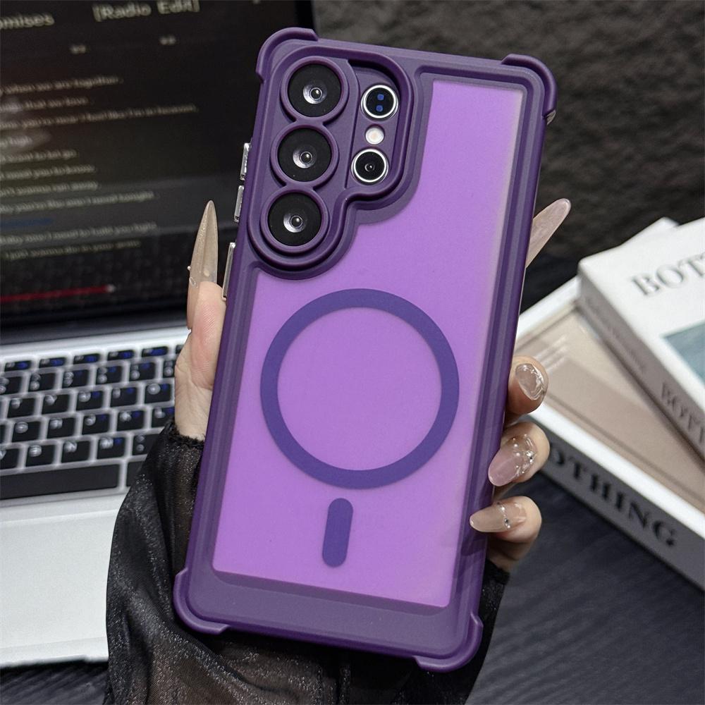 For Magsafe Translucent Armor Shockproof Phone Case For Samsung S25 S26 Ultra S24 Plus Wireless Charging Solid Color Matte Cover