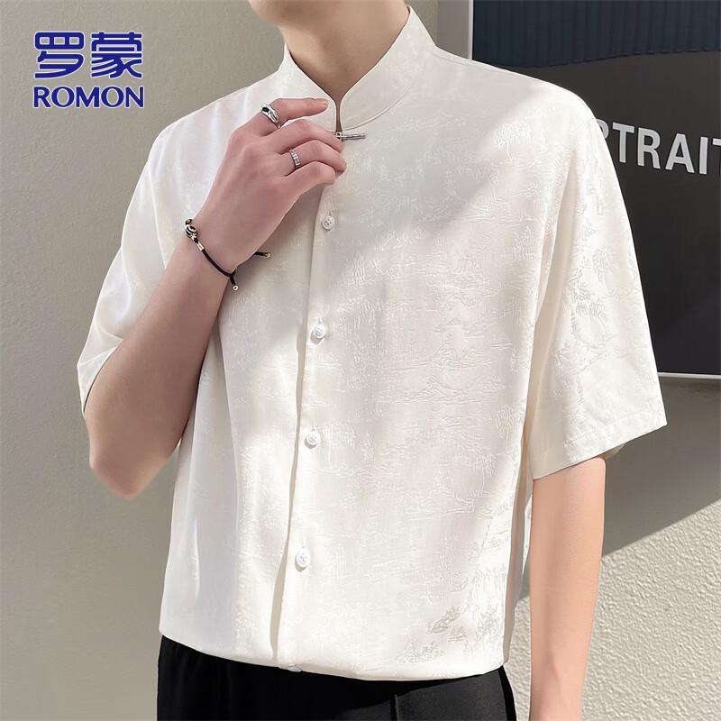 ROMON Men's Short Sleeve Ice Silk Jacquard Shirt