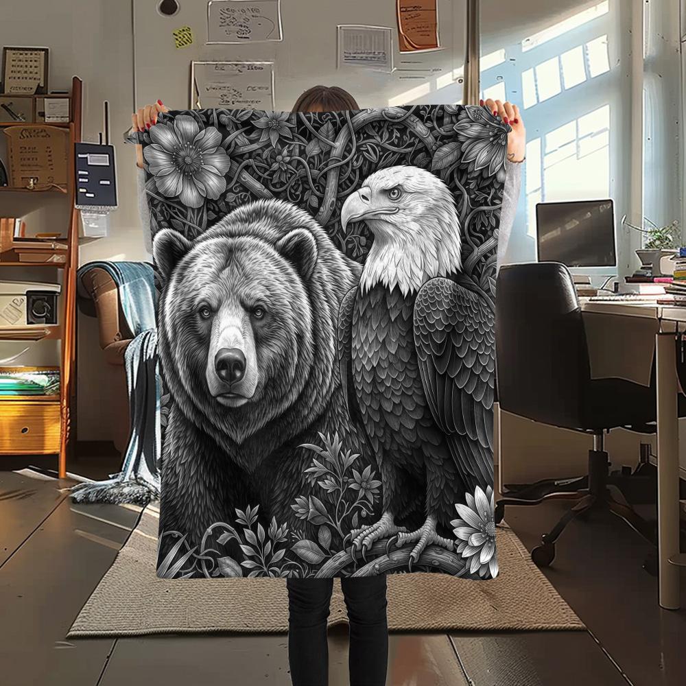 1PC Black white animals Print Flannel Blanket, High quality Comfortable for All Seasons, Home Decor, Warmth and Comfort