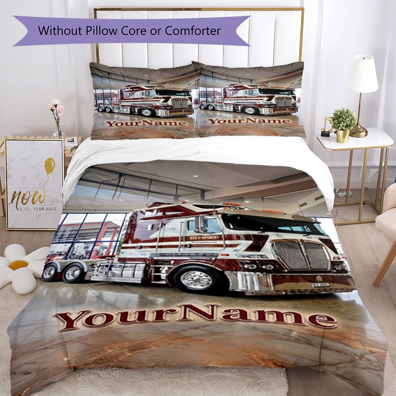 Peterbilt Heavy Trucks Customize Your Name Bedding Set Breathable Duvet Cover with Pillowcases Home Decoration Birthday Gift