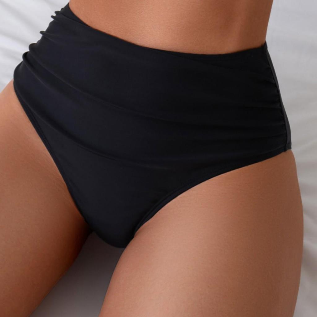 Women's High Waist Ruffled Triangle Bikini Set - Solid Color Swimsuit