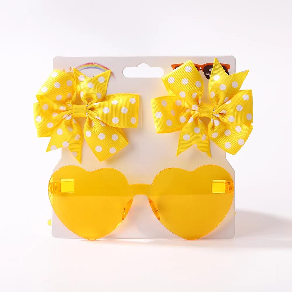 3Pcs/set Kids Cute Solid Dot Hairpin Colorful Heart Sun Glasses Set Girls Boutique Bowknot Hair Clips Children Hair Accessories