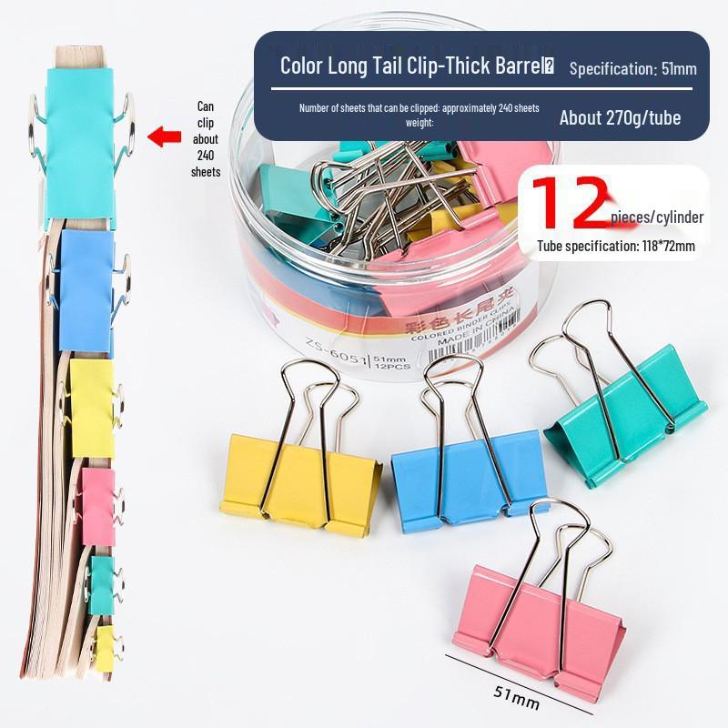 Black Metal Long Tail Clips - Stationery Folder for Documents, Student Papers, and Office Supplies.