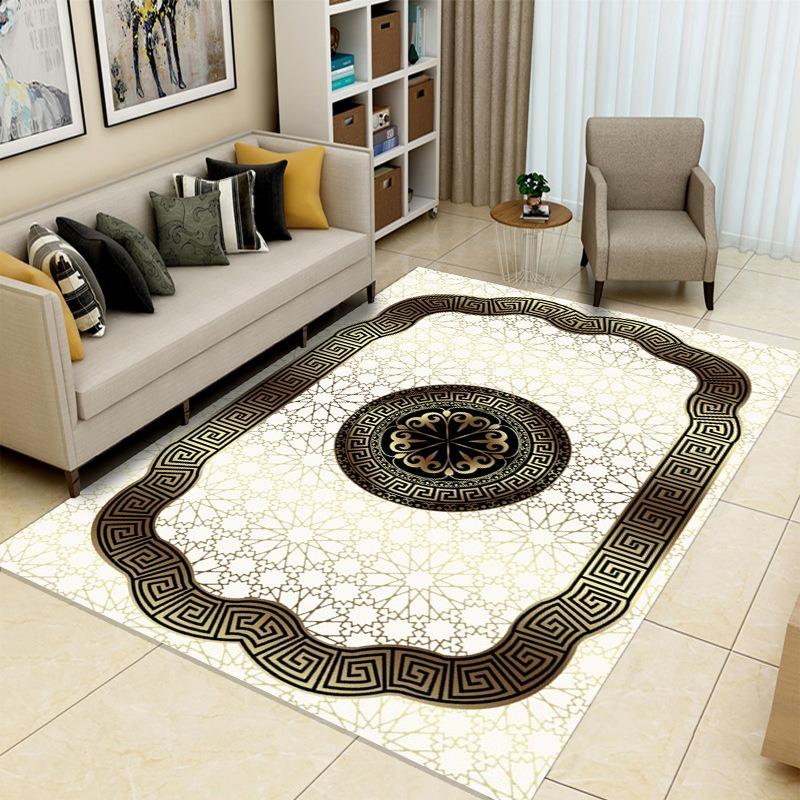 Elegant Retro Border Carpet with Exquisite Patterns Non Slip Coffee Table Mat for Living RoomBedroomCasual and ComfortableCarpet