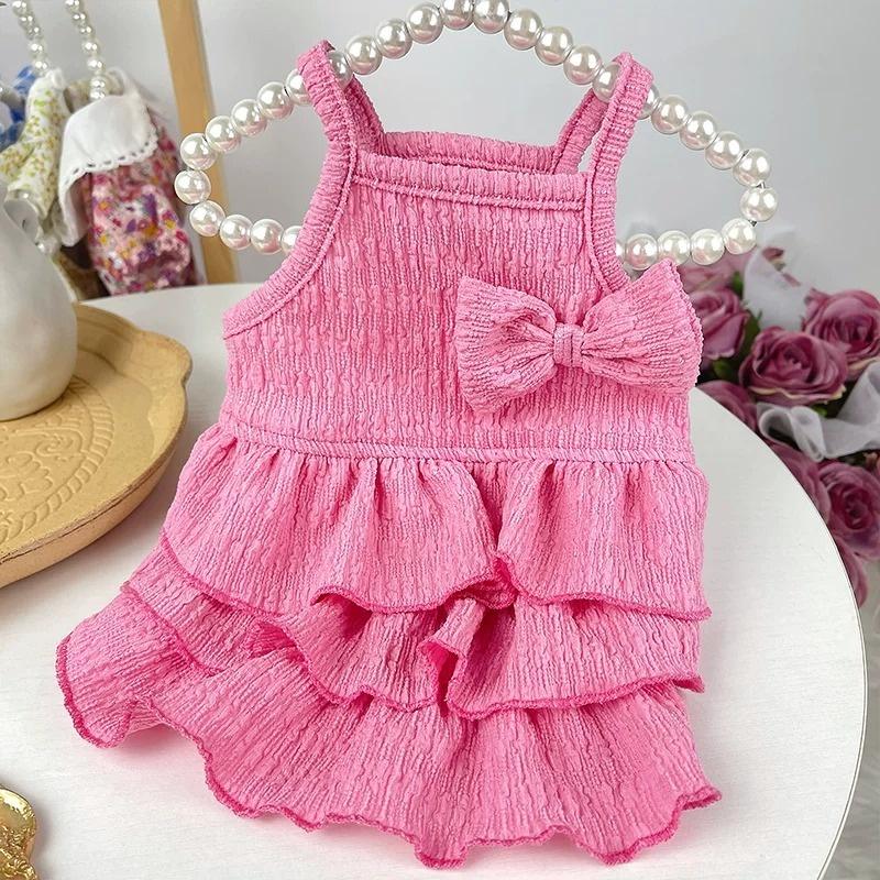 Cute Soft Dog Sling Dress Sweet Bow Dog Clothes Spring Puppy Princess Skirt Fashion Solid Cat Dress Pet Vest Bichon Dog Outfits