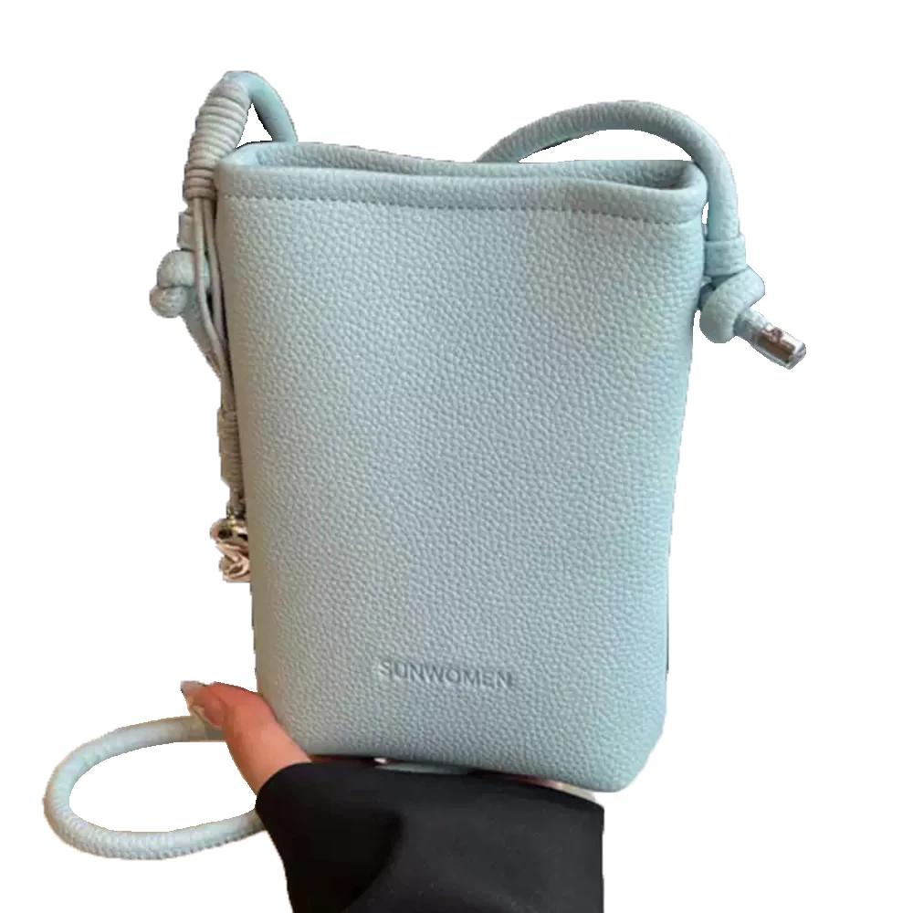 2025 Simple Crossbody Bag Women Casual All-Match Buckle Bucket Bags Solid Color Soft Daily Commute Phone One Shoulder Packs sacs