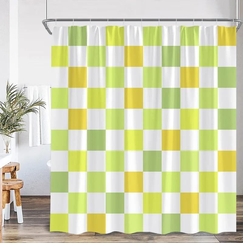 Black and White Check Shower Curtain Fashion Geometric Nordic Minimalist Modern Fabric Bathroom Bath Curtains Decor with Hooks