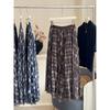 Blue Brown Plaid Tulle Pleated Plaid Midi Skirt Women A-line Irregular Midi Skirt for Winter Vintage Personality