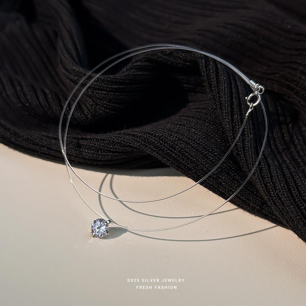 Sterling Silver Mermaid Tear Moissanite Necklace with Zircon Invisible Clavicle Chain 925 Silver