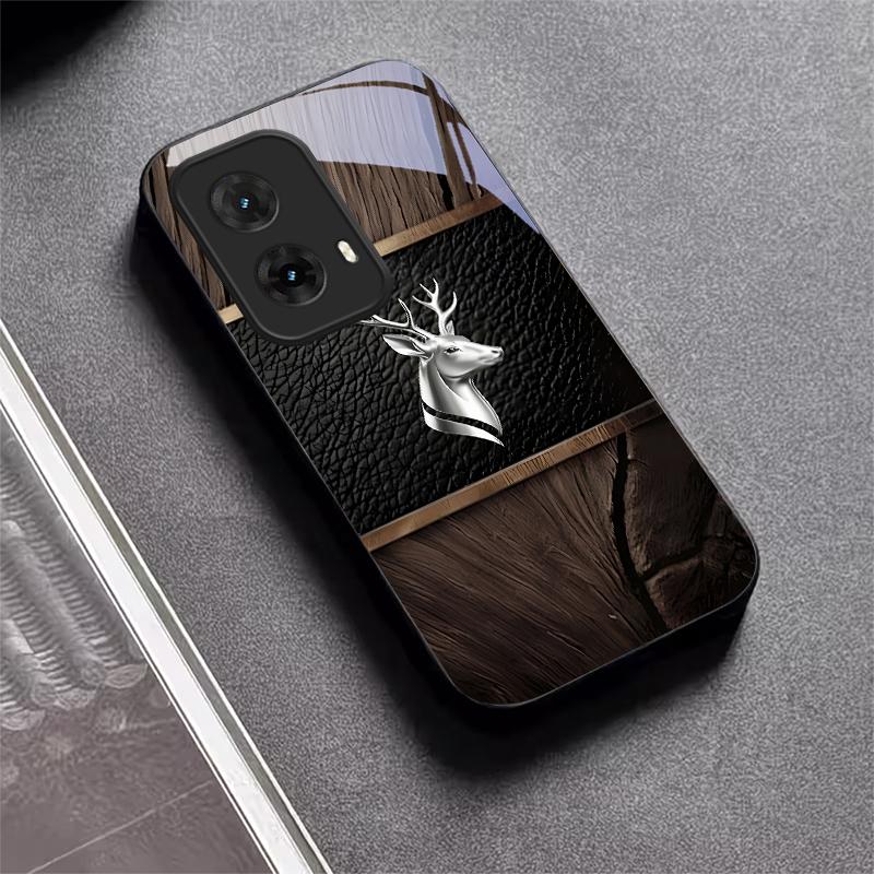 Elite Metallic Stag Black Glass Phone Case For Motorola Moto G14 G22 G24Power G24 G34 G35 G45 G54 55 G75 G84 G85 Hard Back Cover