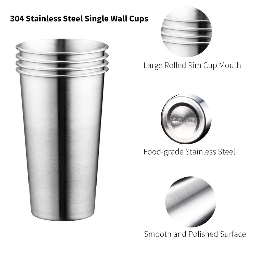 4pcs 300ml/500ml/600ml Stainless Steel Cups Metal Pint Unbreakable Shatterproof Drinking Glasses Stackable Water Cups Tumbler