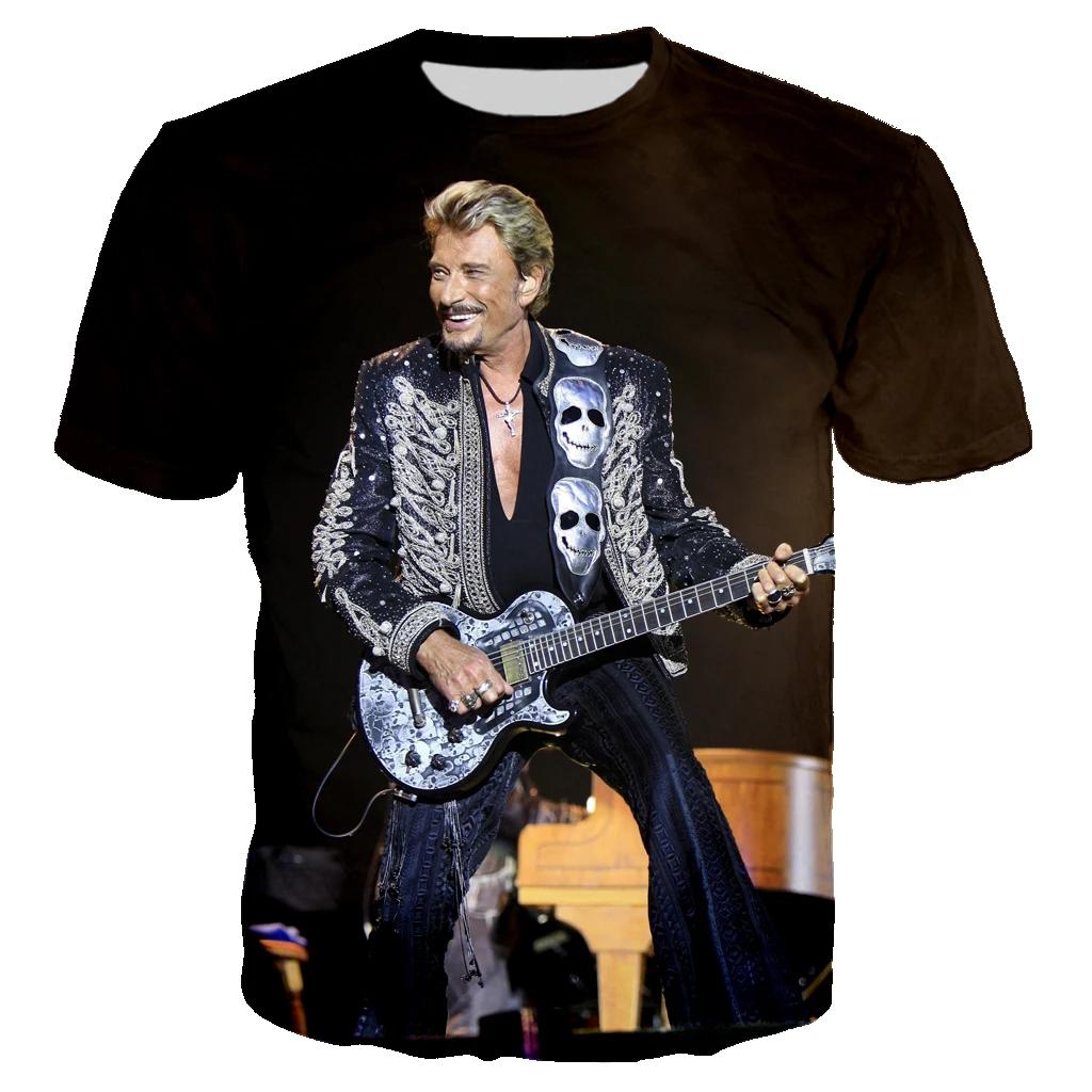 Most Popular Pop Singer Johnny Hallyday 3D Printed T-shirt Men Women Rock Casual Streetwear Clothes Hip Hop Harajuku Tops