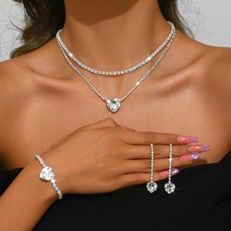 Meier Heart rhinestone necklace earrings bracelet three-piece set fashion bridal suit