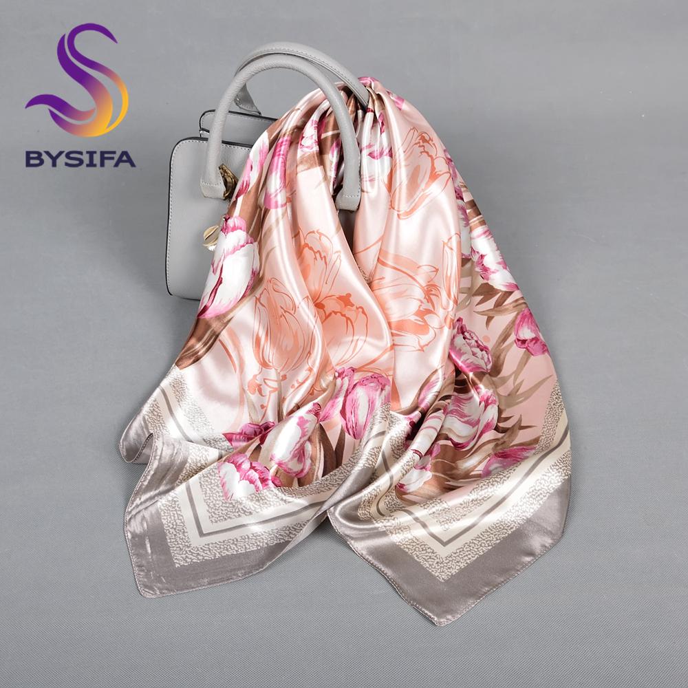  Fashion Bright Color Ladies Silk Scarf Brand Tulip Square Scarves Fouldard Fall Winter Elegant Womenl Satin Scarves