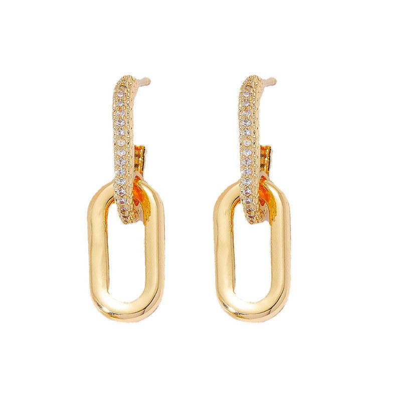 Retro Zirkonia Dekor Kettendesign Hängeohrringe Gold Silber Farbe Geometrisch unregelmäßig Runde Ohrringe für Damen Mädchen Schmuck