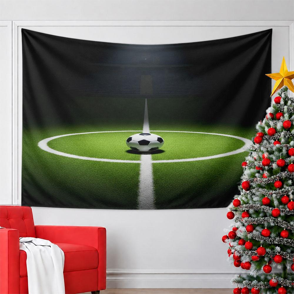 Soccer Ball on Green Field Pattern Wall Hanging Tapestry Decorative Tapestry Home Decor for Bedroom and Living Room