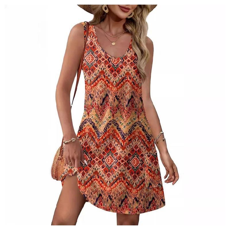 Spring and summer new models for hot-selling ins wind sleeveless printed suspender dress