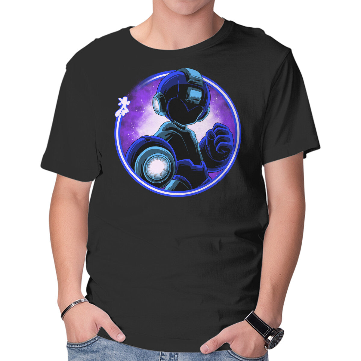 Unisex Crew Neck T-Shirt Blue Metal Hero Graphic Short Sleeve Casual Tee S