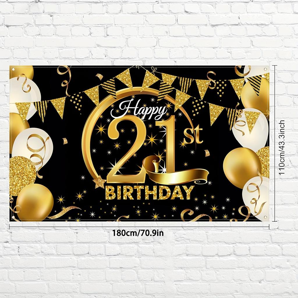 1 Stück 72,8x43,3in Übergroßes Stoff-Geburtstagsposter - Schwarz & Gold Logo Deko für Jubiläum, Fotoautomaten-Hintergrund & Partyzubehör