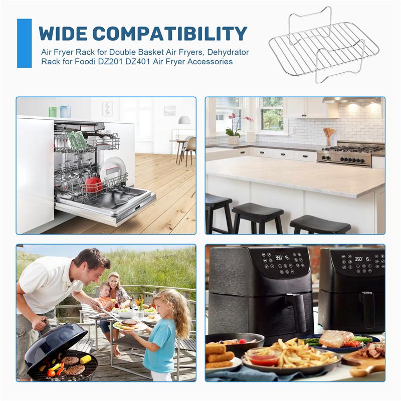 

A55F-Air Fryer Rack For Double Basket Air Fryers, Dehydrator Rack For Ninja Foodi DZ201 DZ401 Air Fryer Accessories серебряный