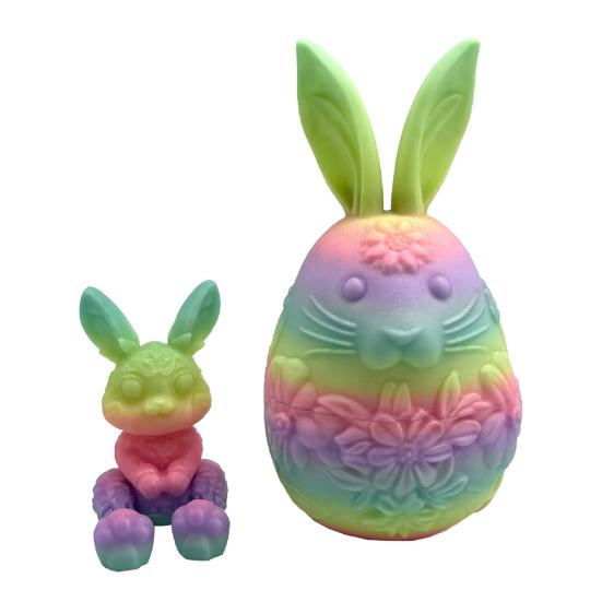 Påskhare Äggprydnad med Rörlig Ledad Kanin Inuti 3D-printad Kanin Blomma Äggfigur Påskhelg Festdekoration