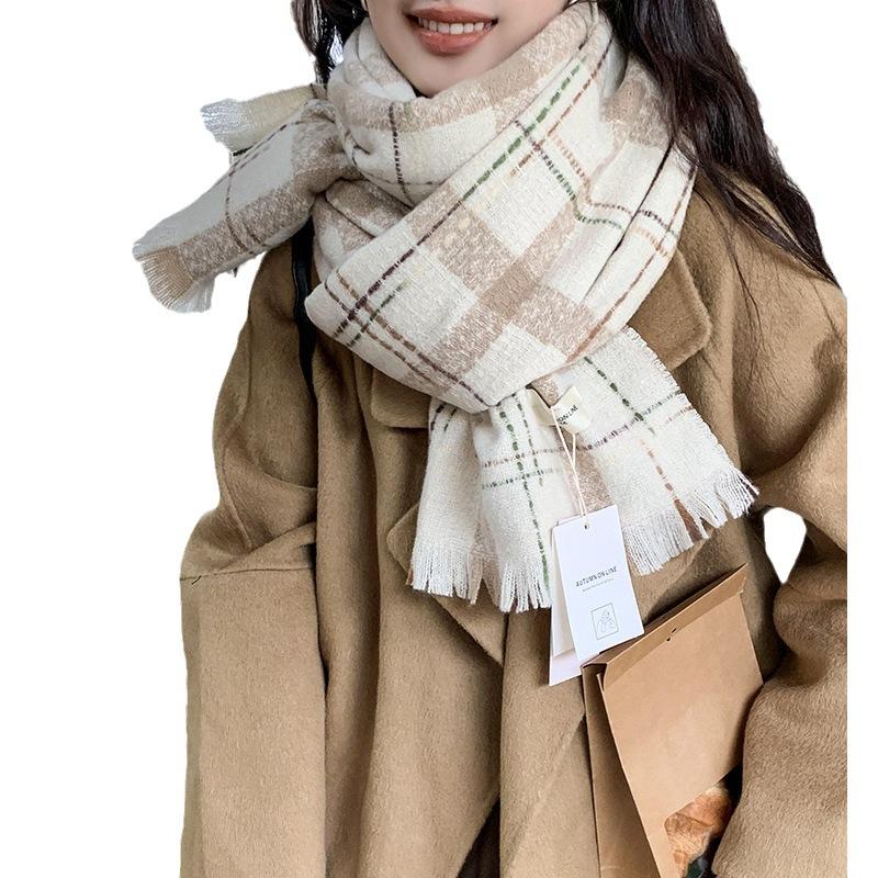 Japanese and Korean Checkered Scarves Women's Checkered Scarves Warm Scarves