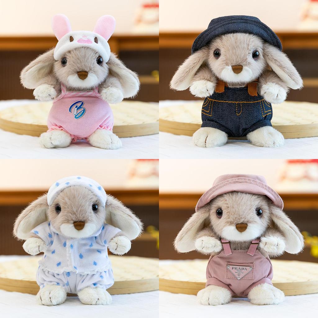 Plush Rabbit Toy For Kids Sleep Time With Denim Jeans And Tang Suit Costume