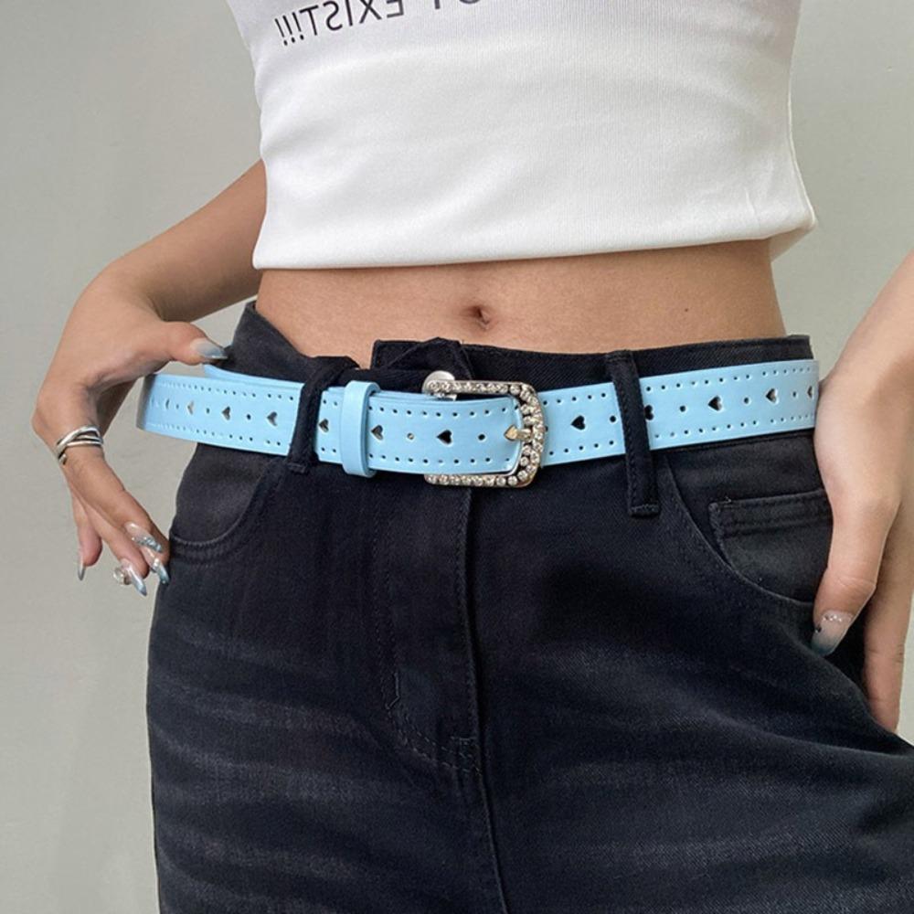 Jeans Decor Y2K Wide Belt Love Heart PU Leather Waistbands Lovely Rhinestone Waist Belt Daily