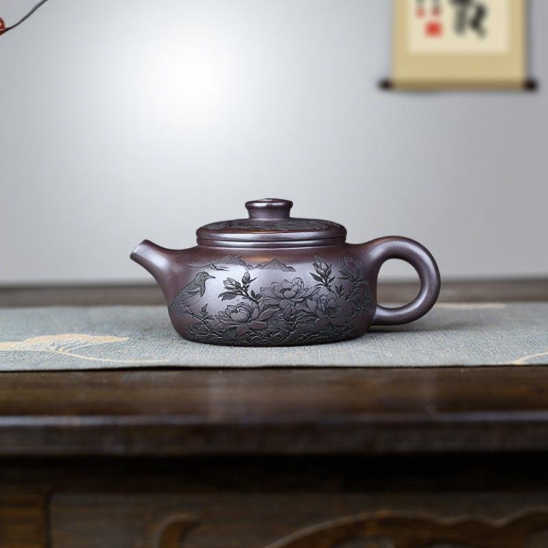 220ml Handmade Yixing Purple Clay Teapots Handmade Wealth Pot Raw Oreiron Blood Red Sand Tea Maker Kettle Zisha Tea Set Supplies