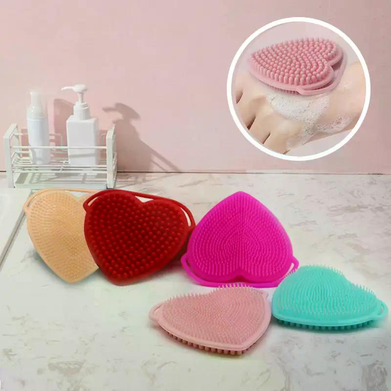 Heart Shaped Silicone Facial Brush Double-sided Scrabber Hanging Brush Soft Cleansing Brush Portable Exfoliating Beauty Brush