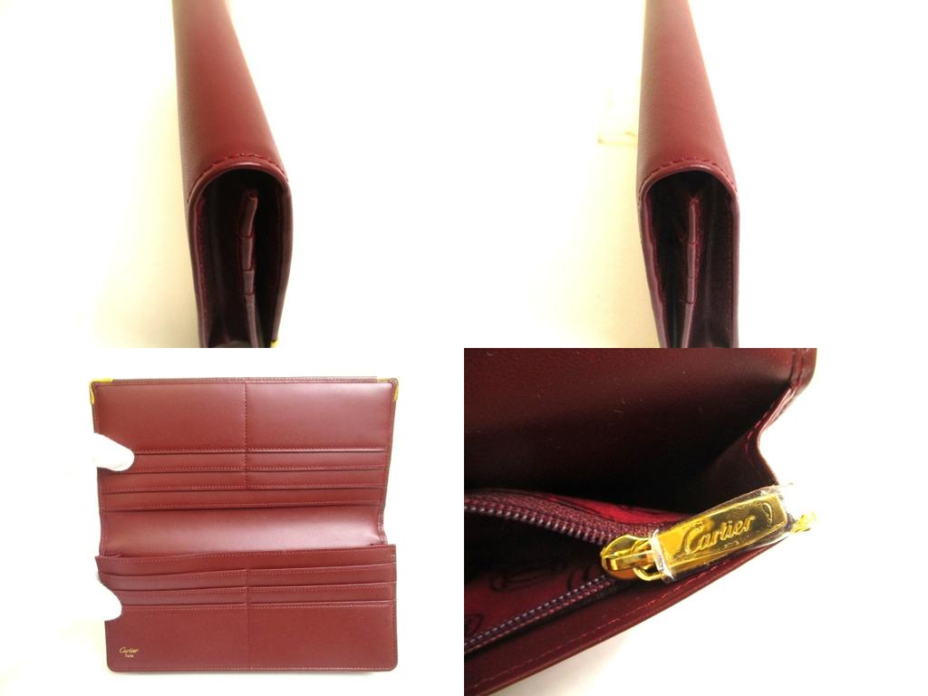 Оригинальный кошелек Cartier Must de Cartier из бордовой кожи, бифолд, длинный #a741 Восстановленный