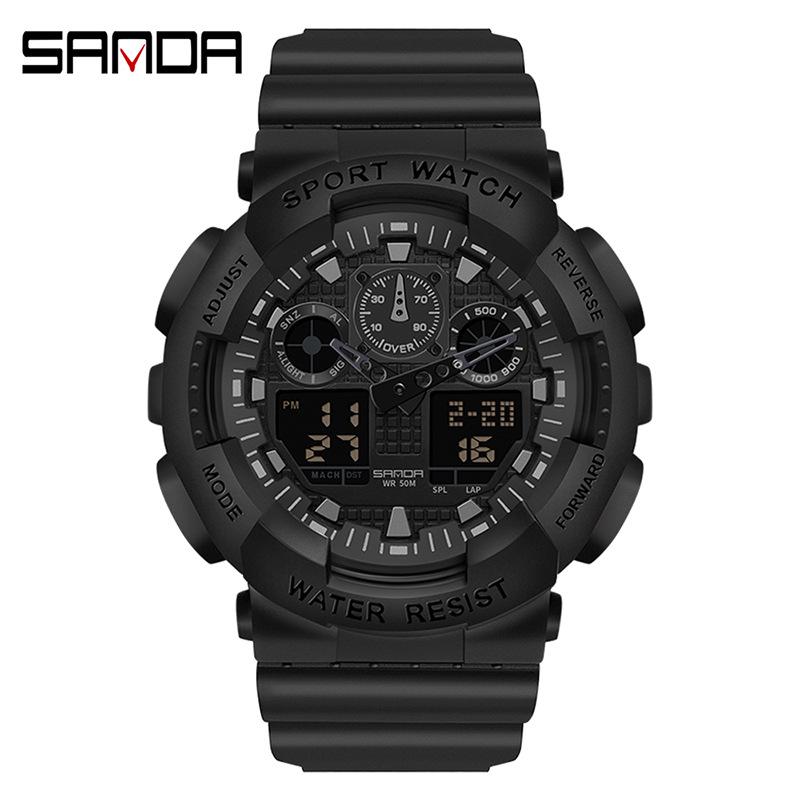 Sanda Personalized Multifunctional Outdoor Sports Watch for Men and Women - Luminous, Waterproof, Dual Display Digital Wristwatch.
