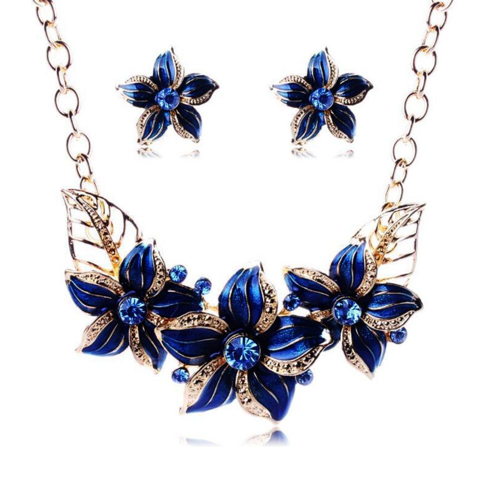 

Adjustable Floral Necklace Earrings Set Elegant Flower Necklace Ladies Fashion Jewelry синій