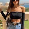 Sexy Off Shoulder Wrap Chest Bare Midriff Short Tank Top Women Long Sleeves Bottoming Crop Tops Camisetas Mujer