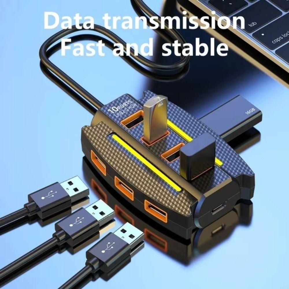 RGB Backlight 10 in 1 USB2.0 HUB USB Adapter USB Port Expander  Mouse Keyobard Printer