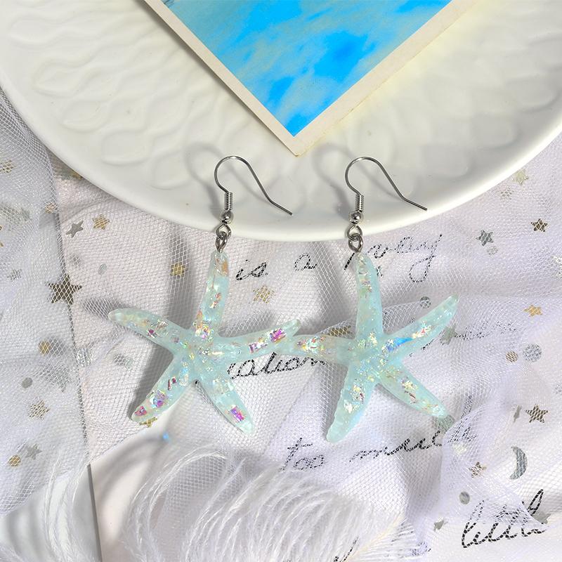 Modische Bonbonfarbe Pailletten Seestern Ohrringe für Damen Mädchen Sommer Strand Bohemia Hängeohrringe Urlaubs Schmuck Geschenke