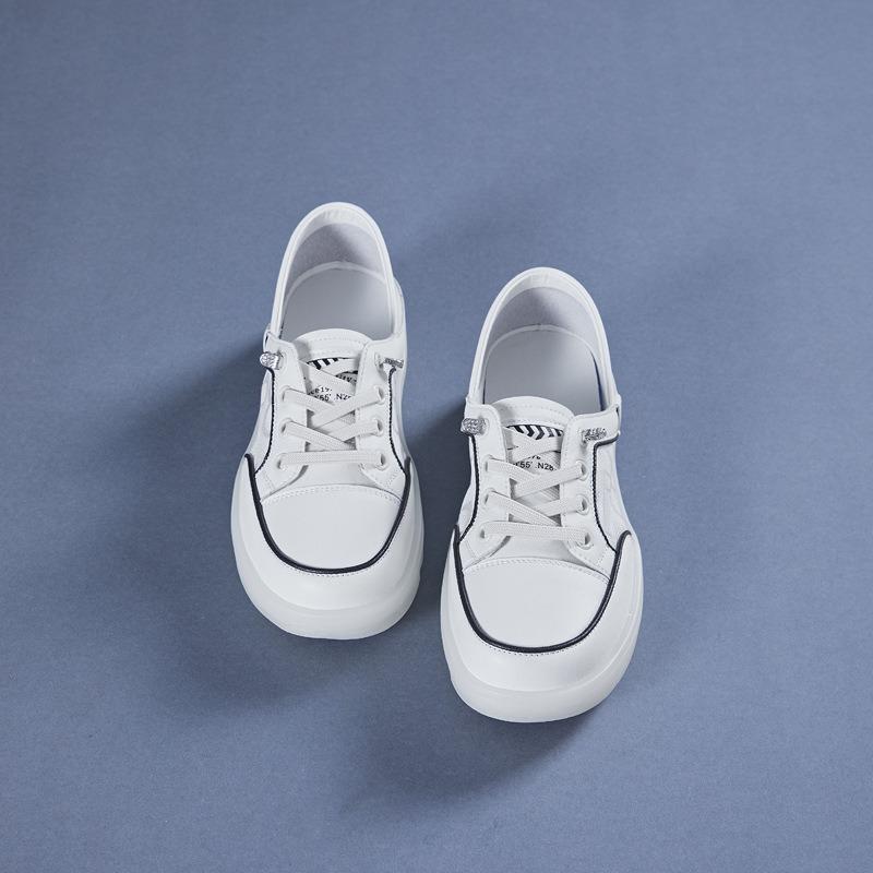 Genuine Leather White Shoes Casual Flat Heeled Single Shoes