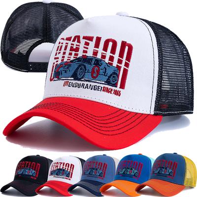 Heißer Verkauf Baseballkappe Atmungsaktives Mesh Outdoor Trucker Hut Männer Frauen Rennwagen Gesticktes Muster Snapback Hut
