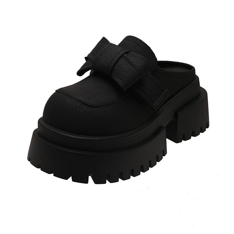 

Баотоу полушлепанцы на танкетке для женщин, для улицы, весна-лето 2025, новые, с бантом, на небольшой толстой подошве, сандалии-однопедальки 40