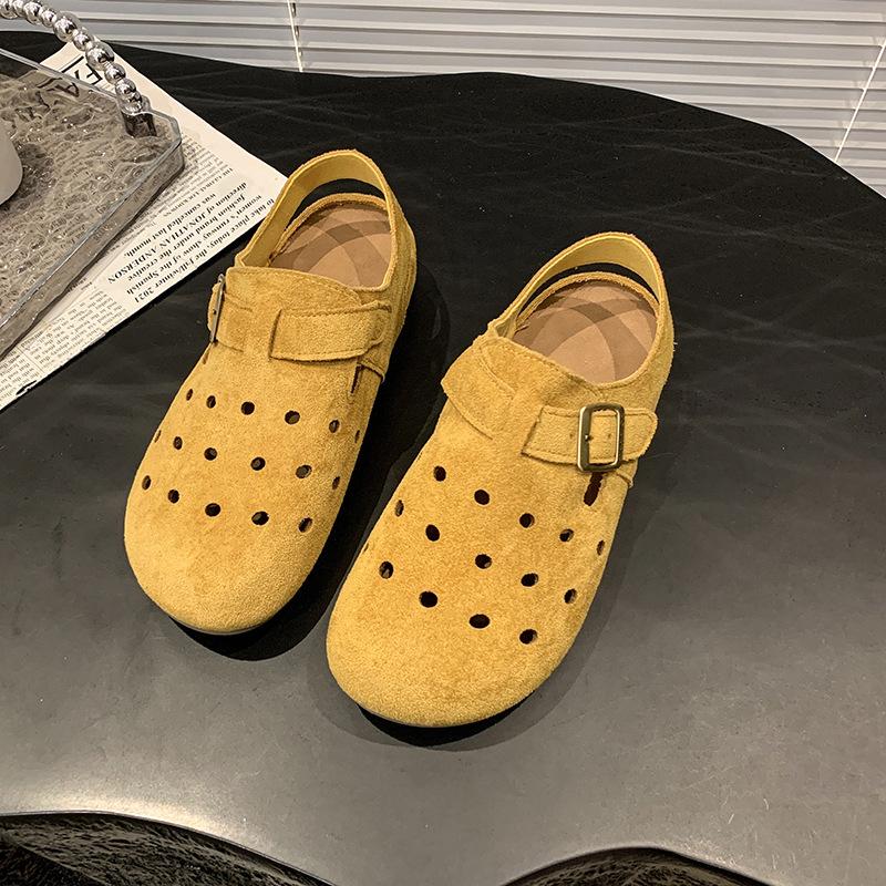 

Ретро сумка на толстой подошве, крутые шлепанцы с открытым носком для женской уличной обуви, лето 2025, новый модный дизайн, полые универсальные крутые шлепанцы 40 жёлтый