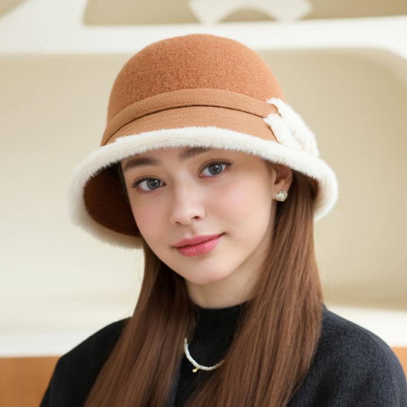 New Wool Splicing Bucket Hat Fashionable Women's Top Hat Outdoor Basin Hat