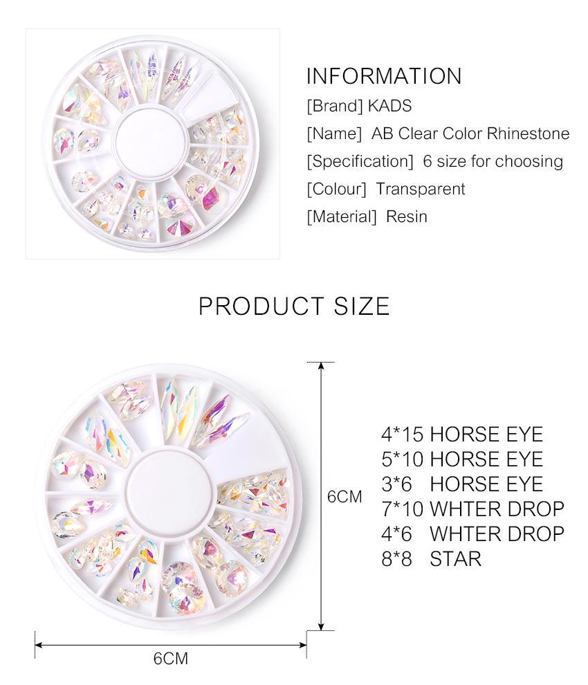 kads AB Base Clear Color Nail Art Rhinestones for Manicure Rhinestone Decor Nail Art Decorations Beauty Accessories Stickers