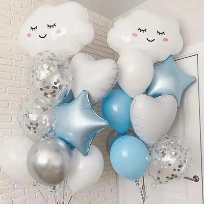 22 Stück Smile Weiße Wolke Babyparty Luftballons Set 18 Zoll Stern Herz Folienball Silber Konfetti Globos Geburtstags Hochzeits Dekoration