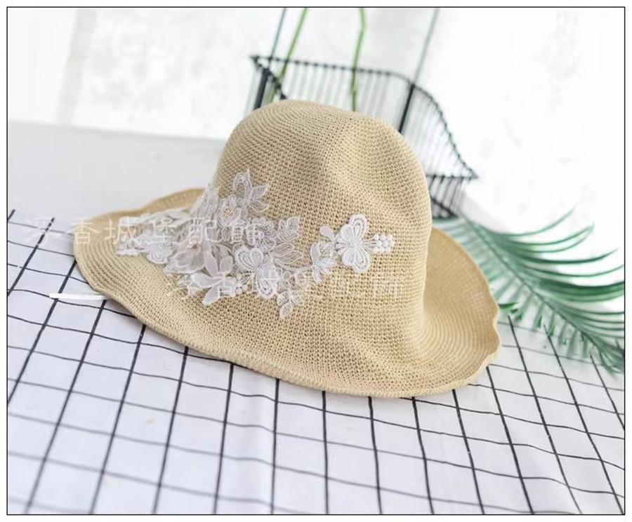 

202510-shi ins chic summer white embroidery lace flower hand fine paper grass lady leisure grace bucket cap women fishermen hat head size 57cm бежевий