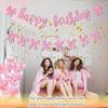 Happy Birthday Bow Banner-Glitter Pink Birthday Banner for Women Coquette Decorations for Coquette Party Bow Party Decorations Pink Supplies.