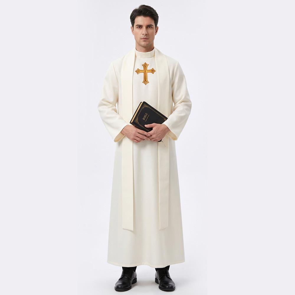 Medieval Priest Cosplay Costume With Polyester Fabric For Halloween Role Play