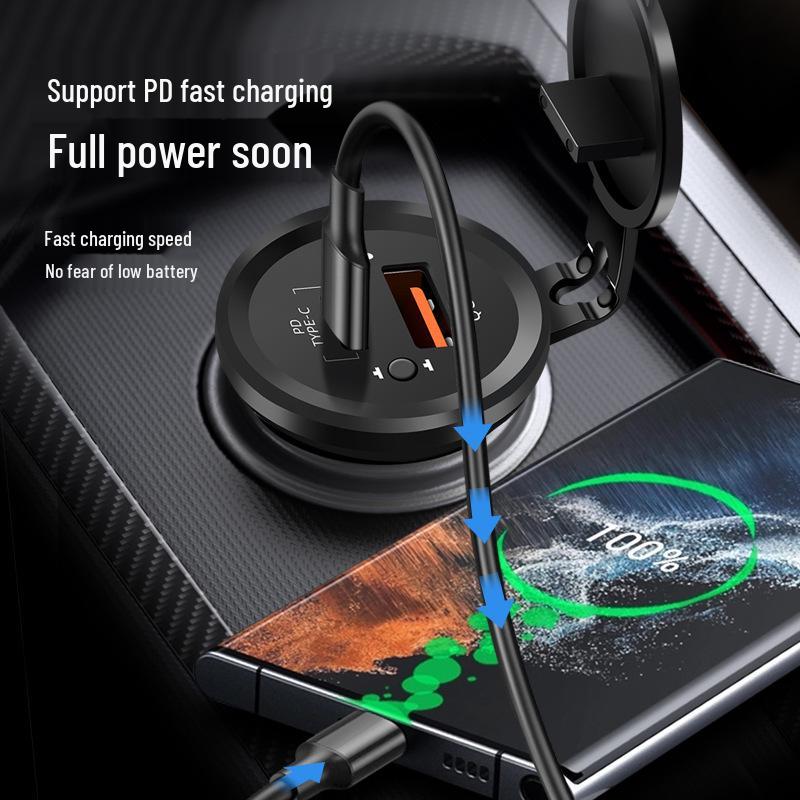 Car Charger with Independent Switch, Fast Charging QC 3.0 PD+USB for Cross-Border & Modified Vehicles