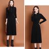 Faux Mink Fur Dress Mid-length Knitted Dress for Women Solid-color Casual Long-sleeved Sweater Autumn and Winter