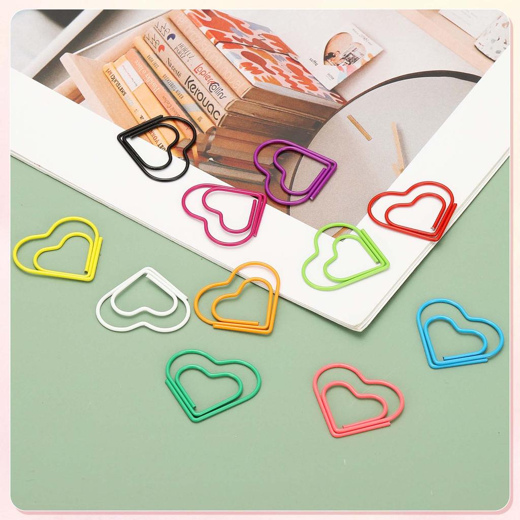 20Pcs Heart Shape Metal Paper Clips Binder Clip Mini Bookmark Book Binding Note Decor Stationery School Office Binding Supplies
